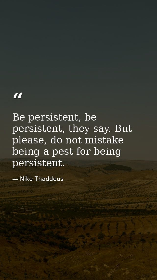 Be persistent, be persistent, they say. But please, do not mistake being a pest for being persistent. — Nike Thaddeus