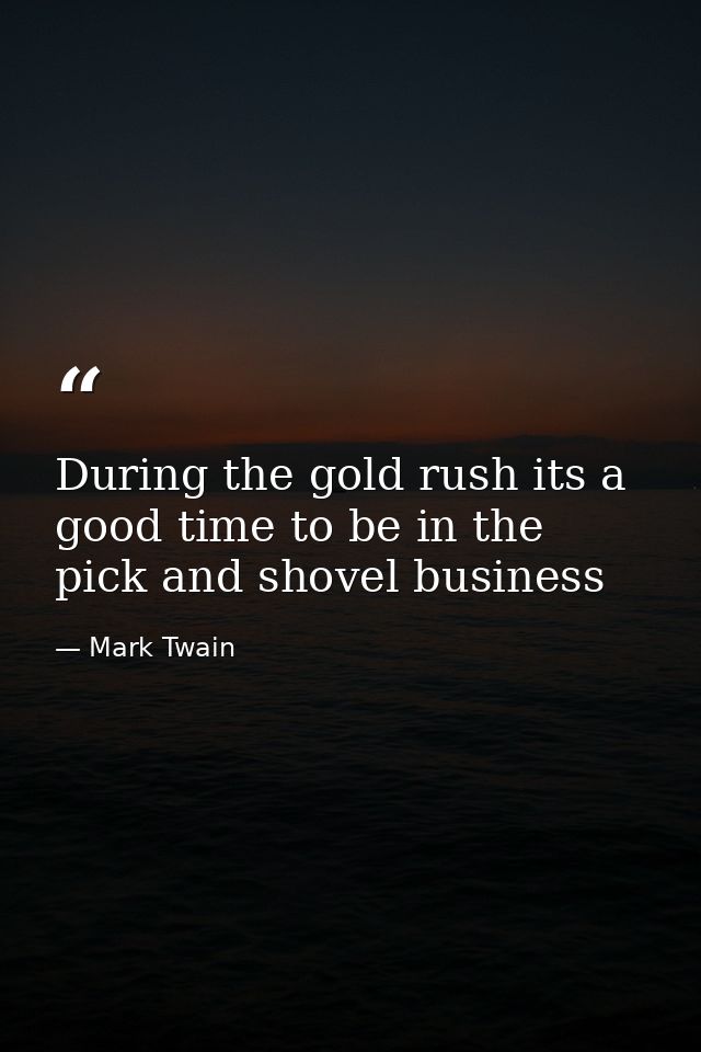 During the gold rush its a good time to be in the pick and shovel business — Mark Twain