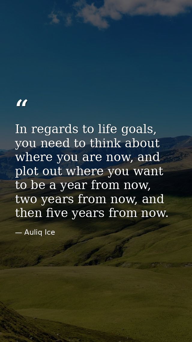 In regards to life goals, you need to think about where you are now, and plot out where you want to be a year from now,  — Auliq Ice