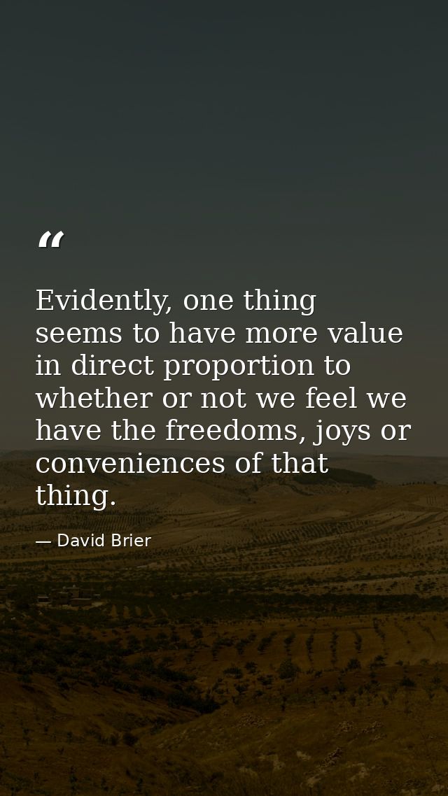 Evidently, one thing seems to have more value in direct proportion to whether or not we feel we have the freedoms, joys  — David Brier