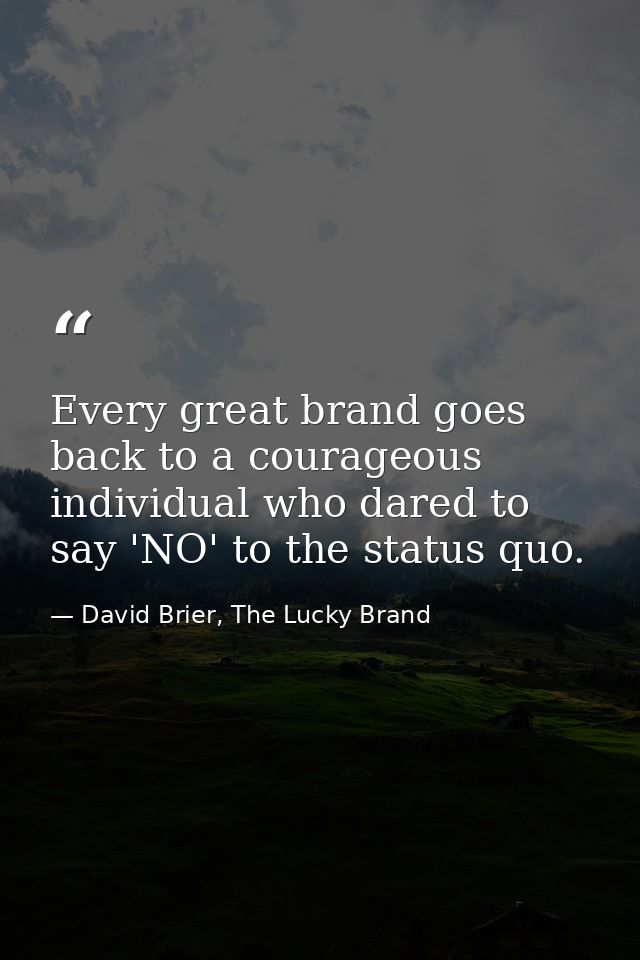 Every great brand goes back to a courageous individual who dared to say 'NO' to the status quo. — David Brier, The Lucky Brand