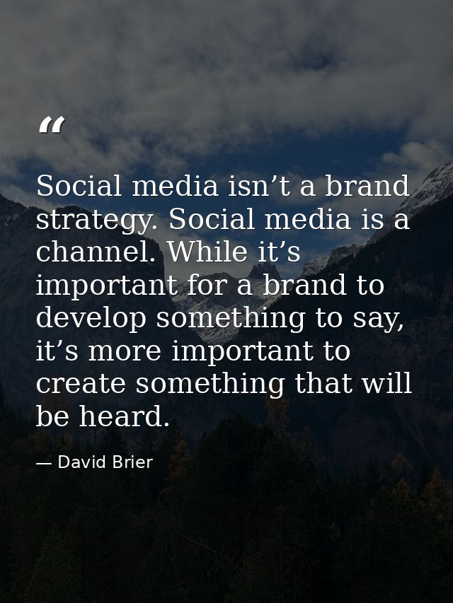 Social media isn’t a brand strategy. Social media is a channel. While it’s important for a brand to develop something to — David Brier