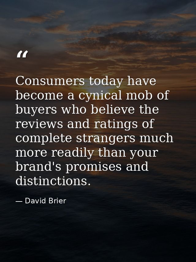 Consumers today have become a cynical mob of buyers who believe the reviews and ratings of complete strangers much more  — David Brier