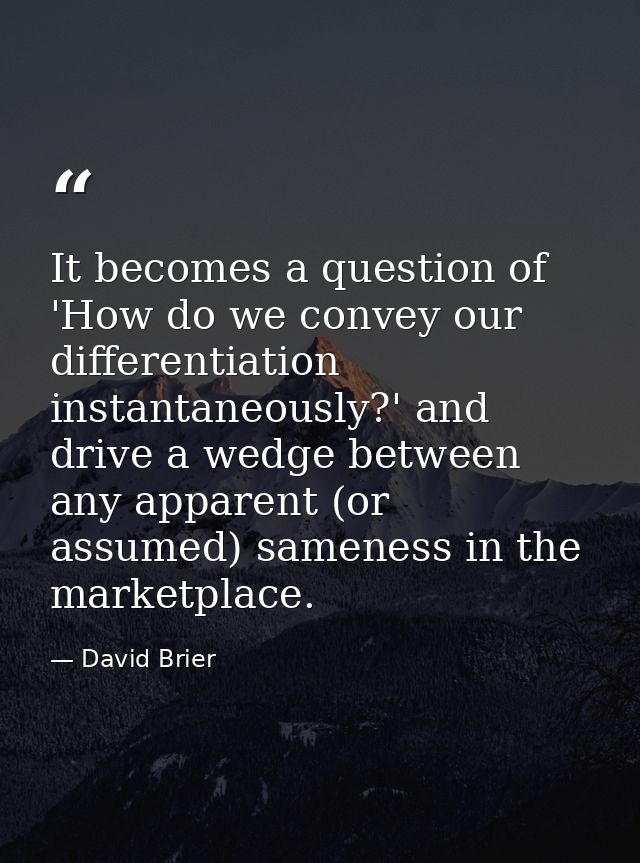 It becomes a question of 'How do we convey our differentiation instantaneously?' and drive a wedge between any apparent  — David Brier