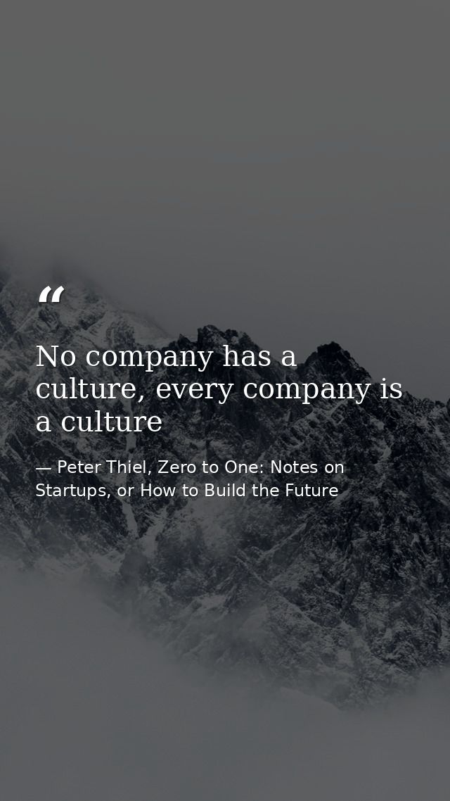No company has a culture, every company is a culture — Peter Thiel, Zero to One: Notes on Startups, or How to Build the Future