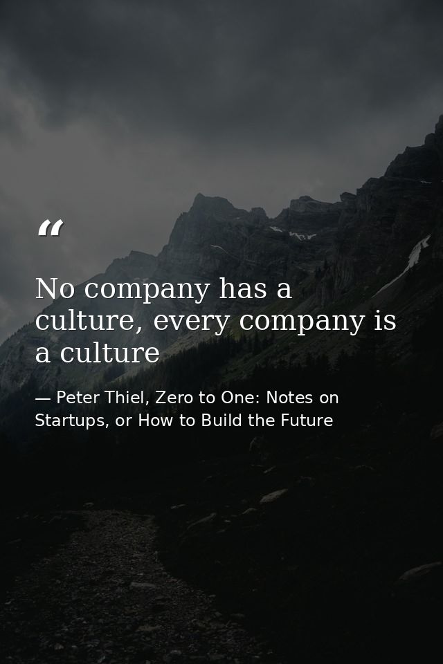 No company has a culture, every company is a culture — Peter Thiel, Zero to One: Notes on Startups, or How to Build the Future