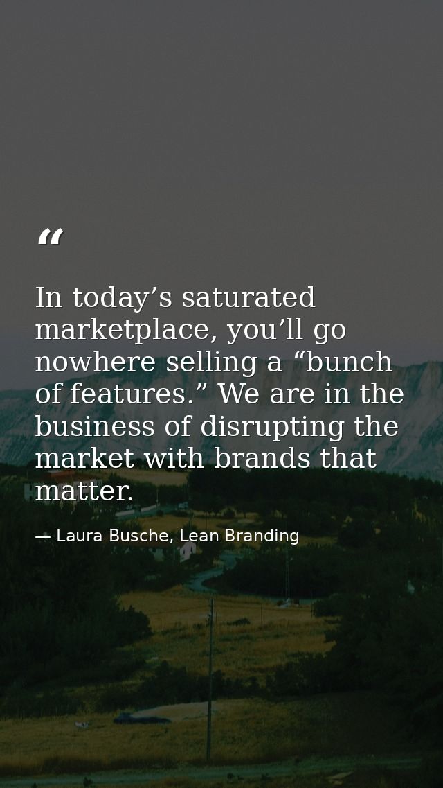 In today’s saturated marketplace, you’ll go nowhere selling a “bunch of features.” We are in the business of disrupting  — Laura Busche, Lean Branding