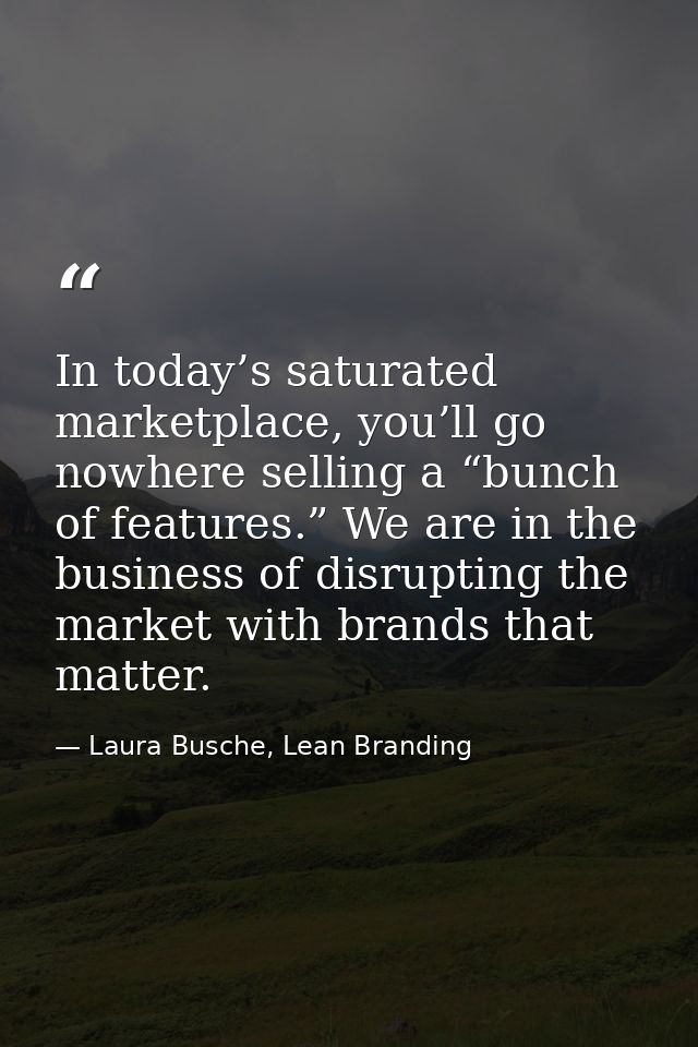 In today’s saturated marketplace, you’ll go nowhere selling a “bunch of features.” We are in the business of disrupting  — Laura Busche, Lean Branding