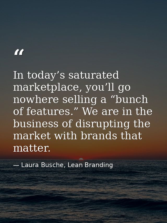 In today’s saturated marketplace, you’ll go nowhere selling a “bunch of features.” We are in the business of disrupting  — Laura Busche, Lean Branding