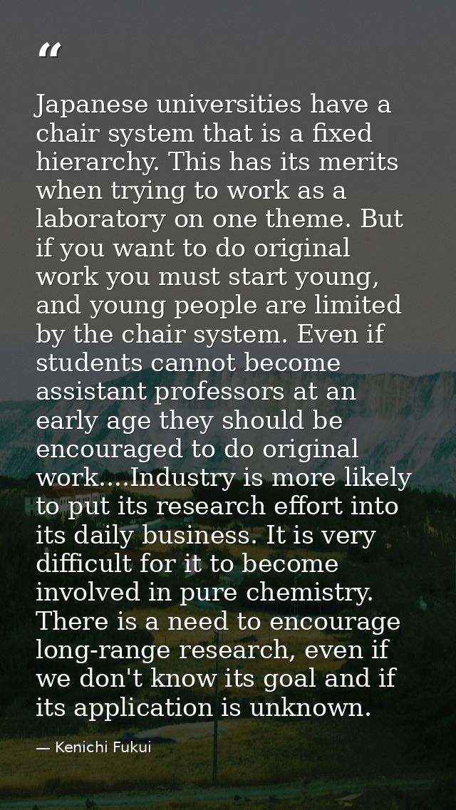 Japanese universities have a chair system that is a fixed hierarchy. This has its merits when trying to work as a labora — Kenichi Fukui