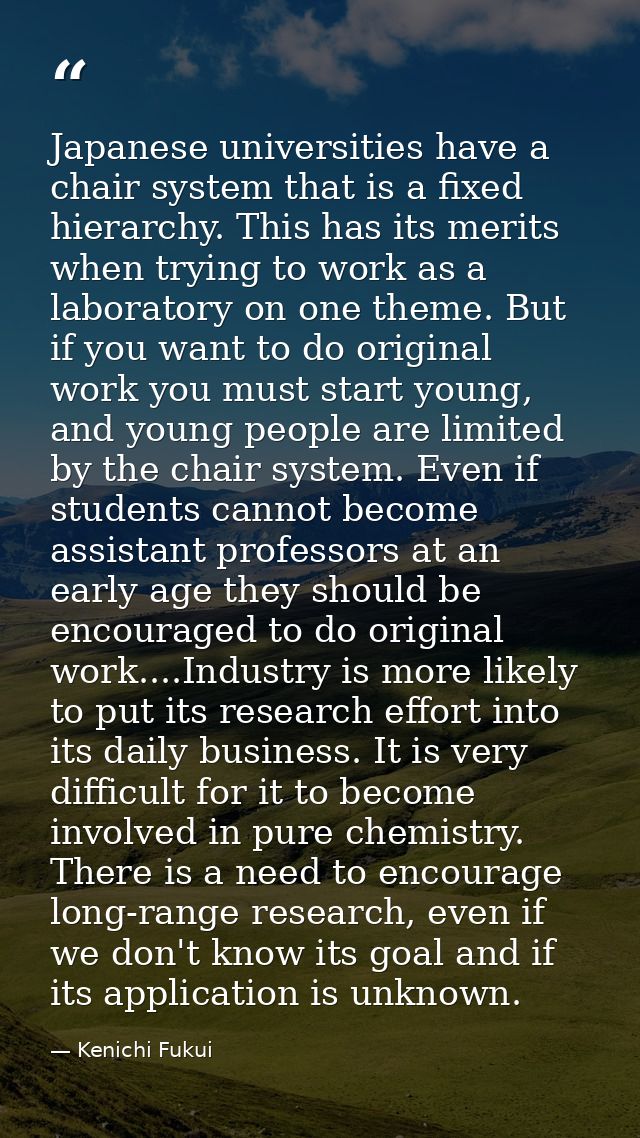 Japanese universities have a chair system that is a fixed hierarchy. This has its merits when trying to work as a labora — Kenichi Fukui