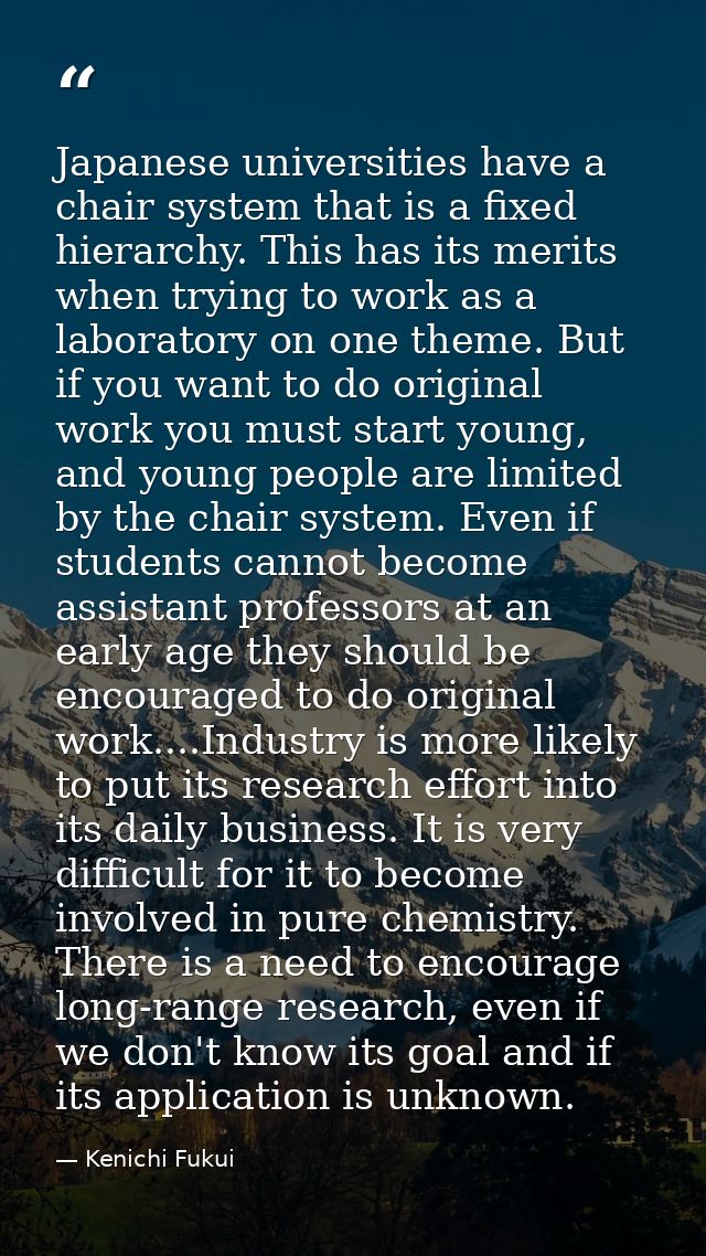 Japanese universities have a chair system that is a fixed hierarchy. This has its merits when trying to work as a labora — Kenichi Fukui