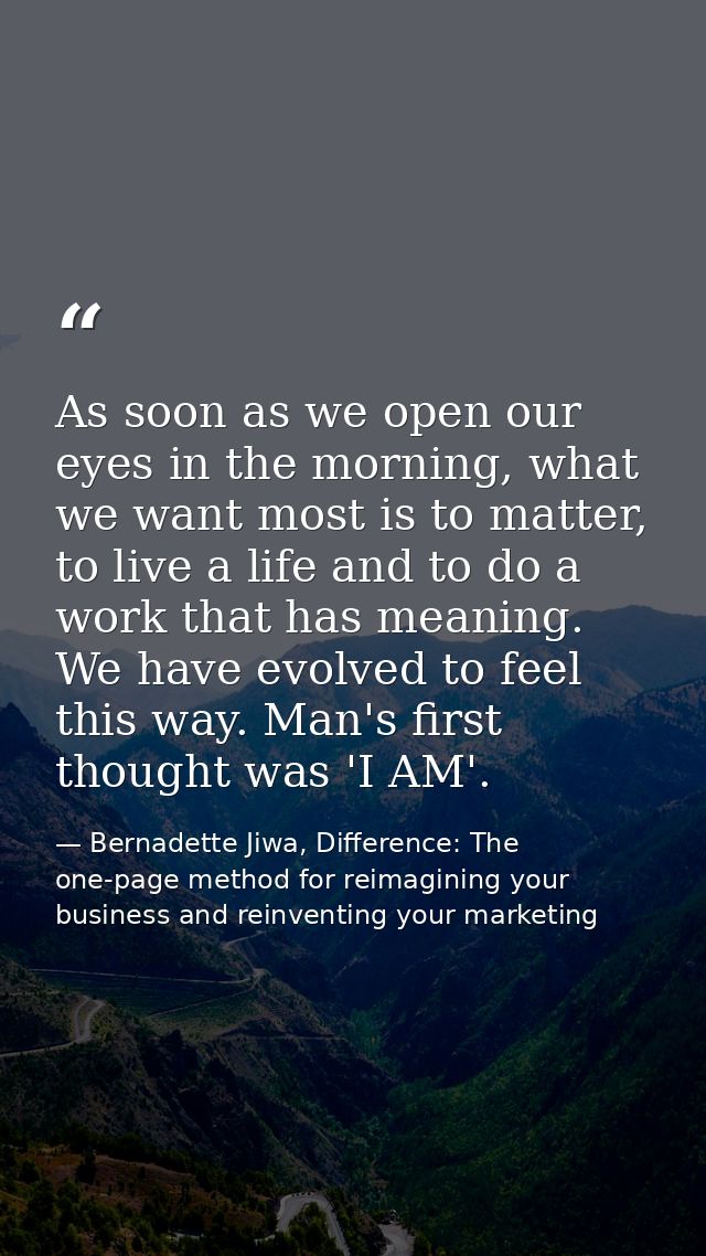 As soon as we open our eyes in the morning, what we want most is to matter, to live a life and to do a work that has mea — Bernadette Jiwa, Difference: The one-page method for reimagining your business and reinventing your marketing