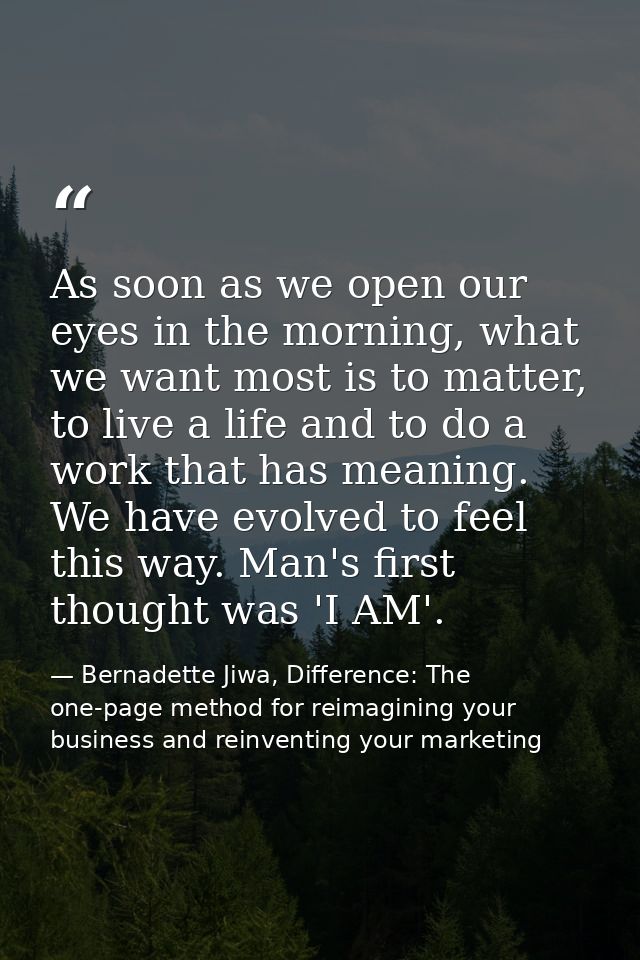 As soon as we open our eyes in the morning, what we want most is to matter, to live a life and to do a work that has mea — Bernadette Jiwa, Difference: The one-page method for reimagining your business and reinventing your marketing