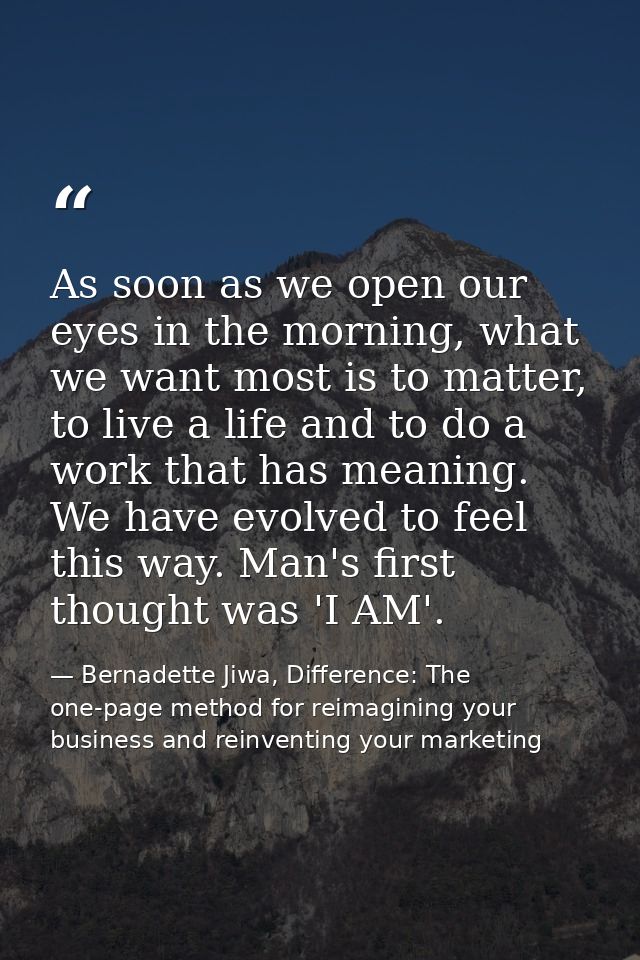 As soon as we open our eyes in the morning, what we want most is to matter, to live a life and to do a work that has mea — Bernadette Jiwa, Difference: The one-page method for reimagining your business and reinventing your marketing