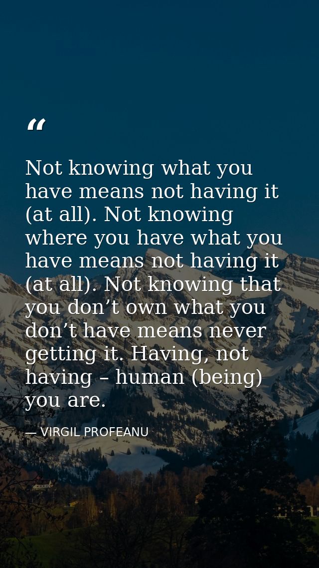 Not knowing what you have means not having it (at all). Not knowing where you have what you have means not having it (at — VIRGIL PROFEANU