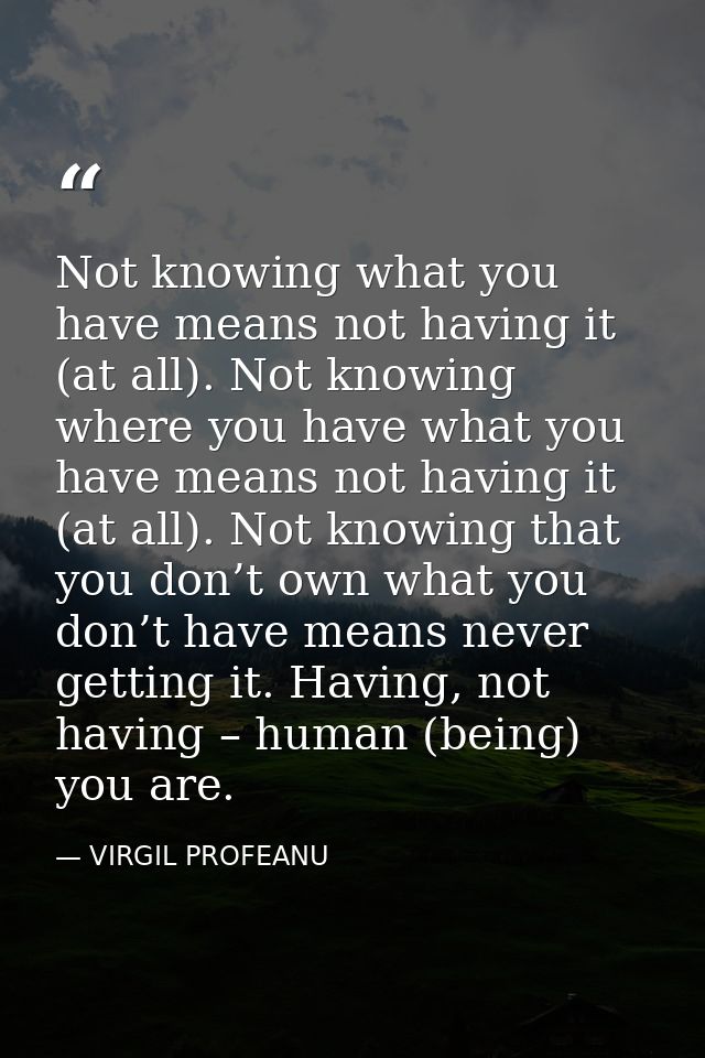 Not knowing what you have means not having it (at all). Not knowing where you have what you have means not having it (at — VIRGIL PROFEANU