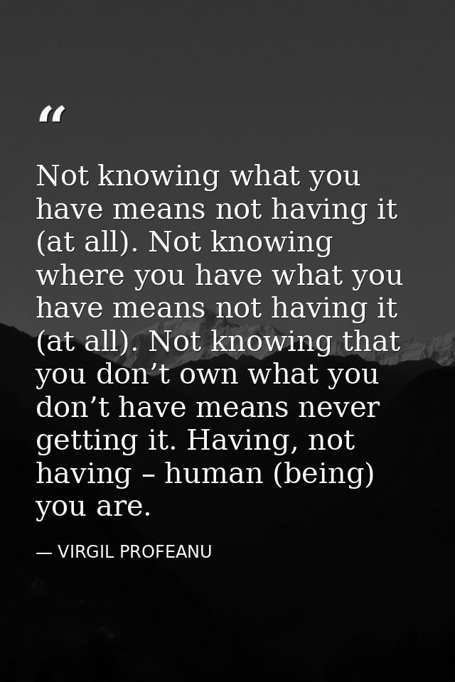 Not knowing what you have means not having it (at all). Not knowing where you have what you have means not having it (at — VIRGIL PROFEANU