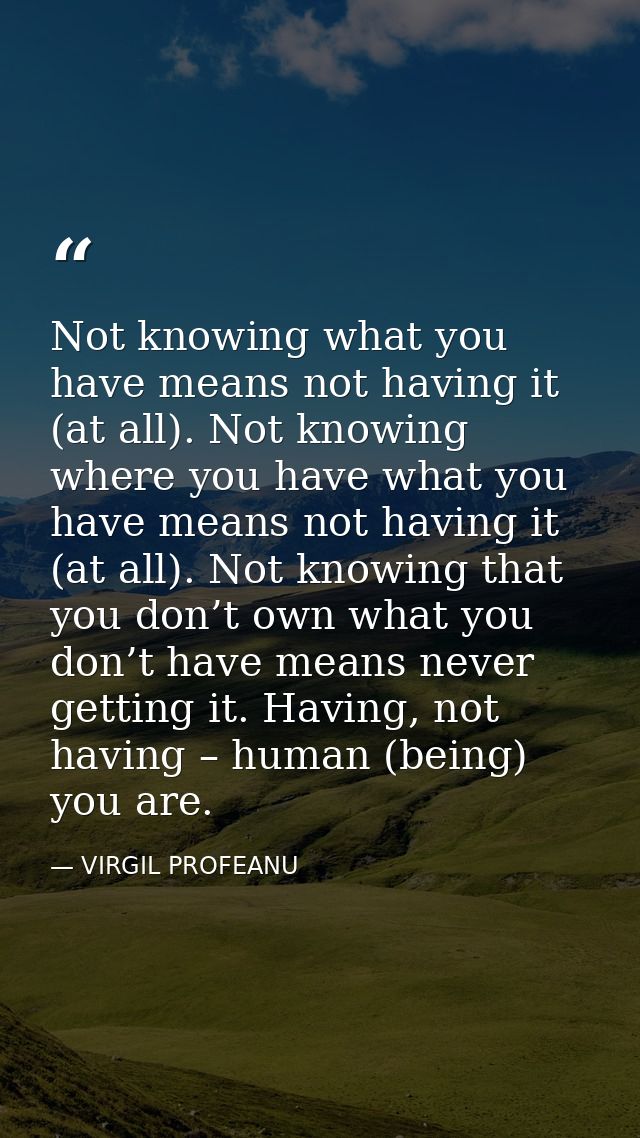 Not knowing what you have means not having it (at all). Not knowing where you have what you have means not having it (at — VIRGIL PROFEANU
