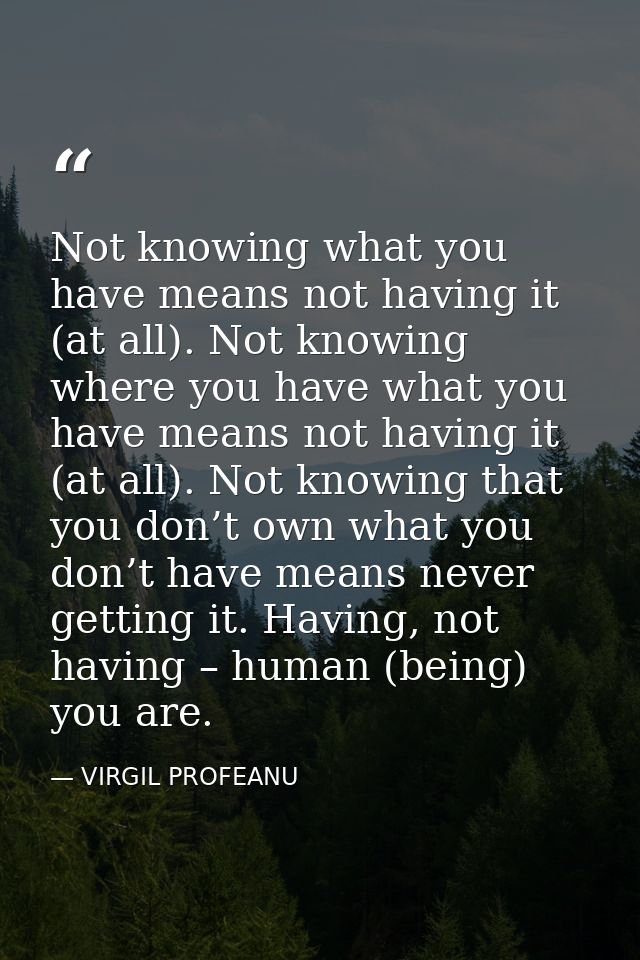 Not knowing what you have means not having it (at all). Not knowing where you have what you have means not having it (at — VIRGIL PROFEANU