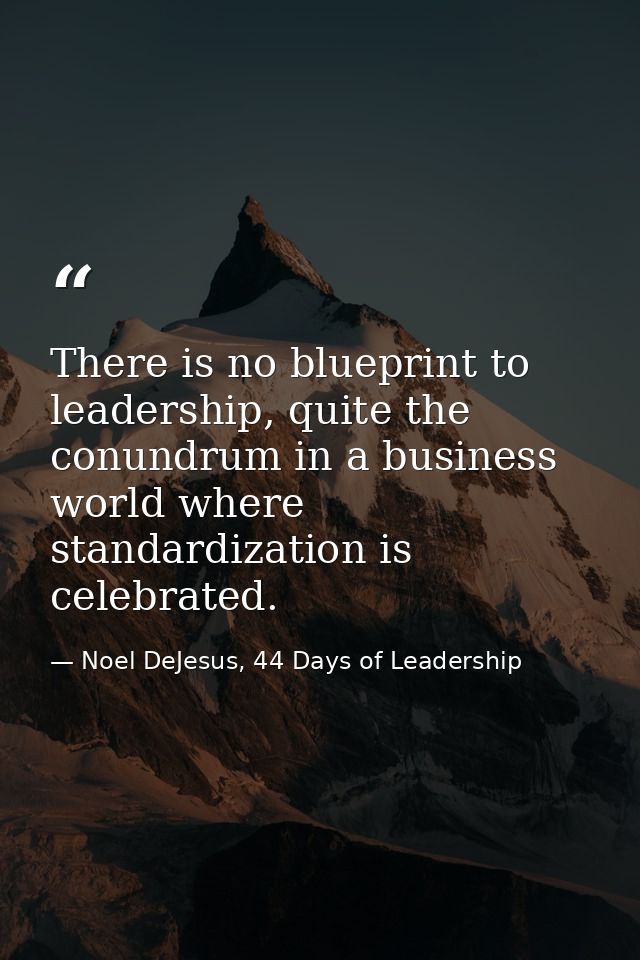There is no blueprint to leadership, quite the conundrum in a business world where standardization is celebrated. — Noel DeJesus, 44 Days of Leadership