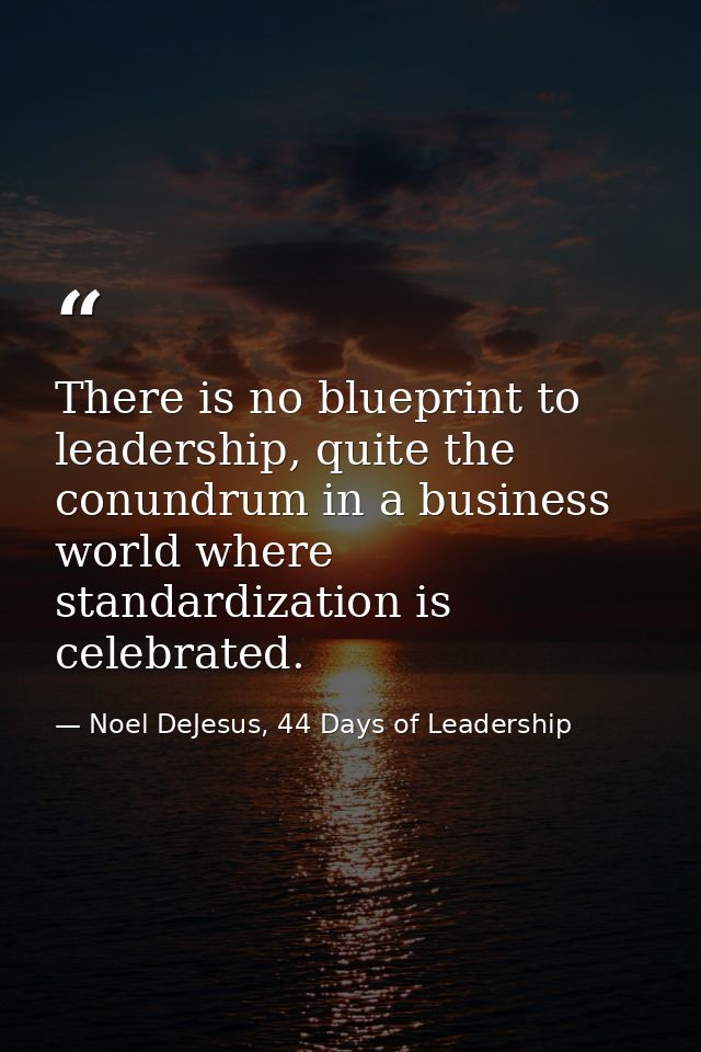 There is no blueprint to leadership, quite the conundrum in a business world where standardization is celebrated. — Noel DeJesus, 44 Days of Leadership