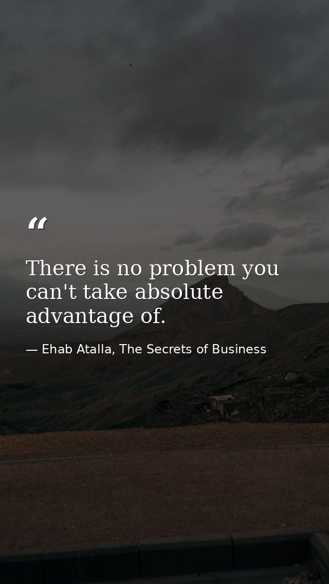 There is no problem you can't take absolute advantage of. — Ehab Atalla, The Secrets of Business