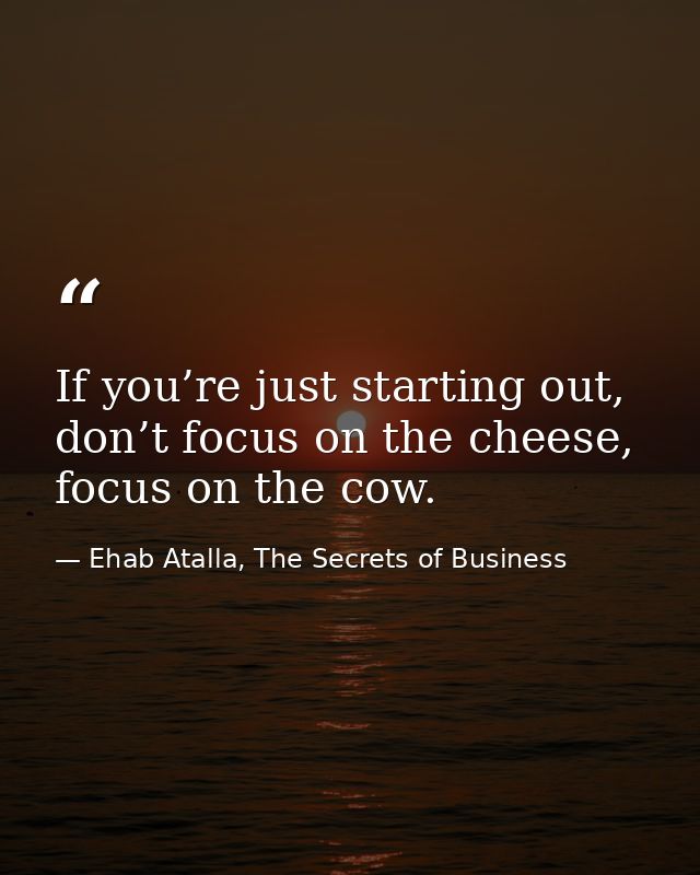 If you’re just starting out, don’t focus on the cheese, focus on the cow. — Ehab Atalla, The Secrets of Business