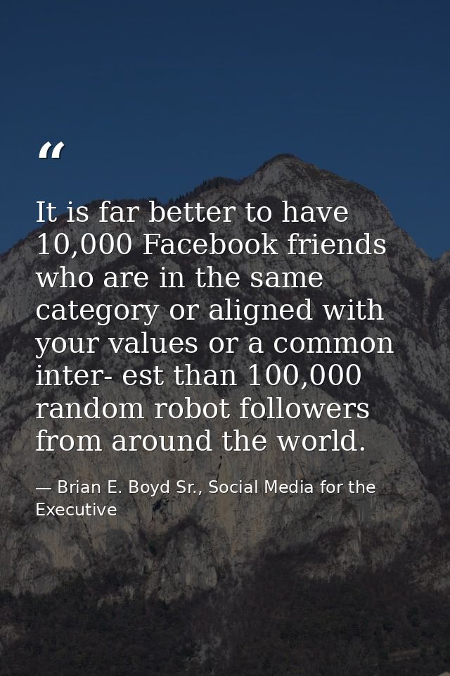It is far better to have 10,000 Facebook friends who are in the same category or aligned with your values or a common in — Brian E. Boyd Sr., Social Media for the Executive