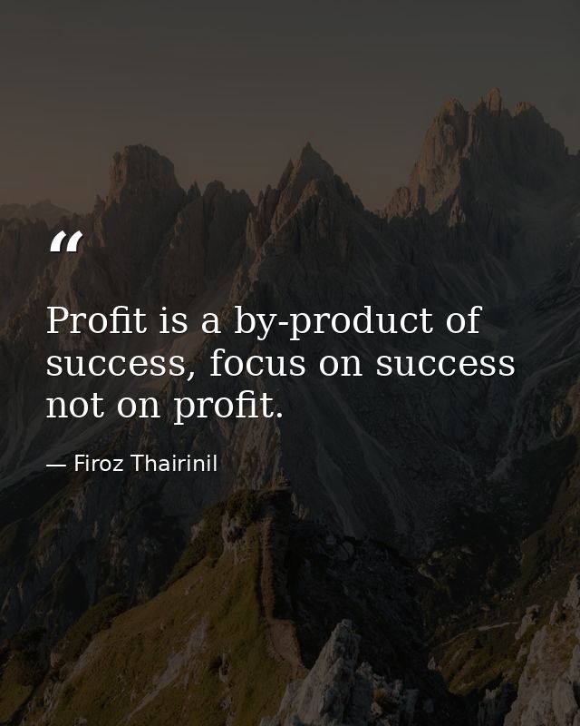 Profit is a by-product of success, focus on success not on profit. — Firoz Thairinil