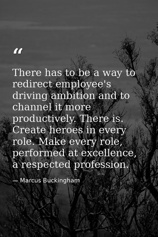 There has to be a way to redirect employee's driving ambition and to channel it more productively. There is. Create hero — Marcus Buckingham