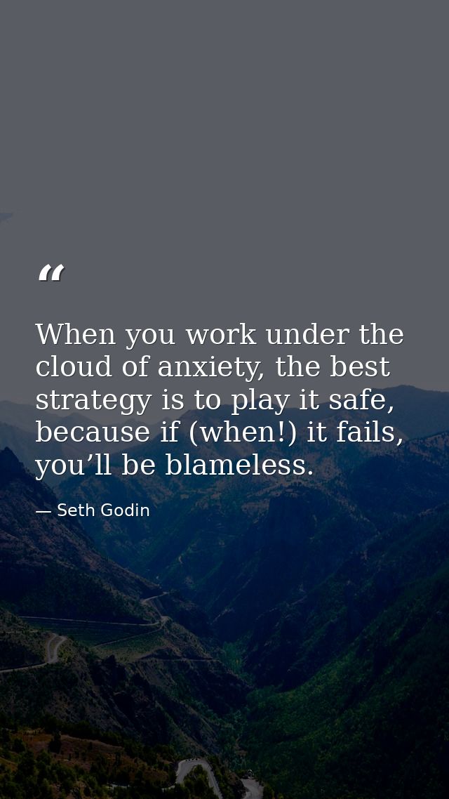 When you work under the cloud of anxiety, the best strategy is to play it safe, because if (when!) it fails, you’ll be b — Seth Godin
