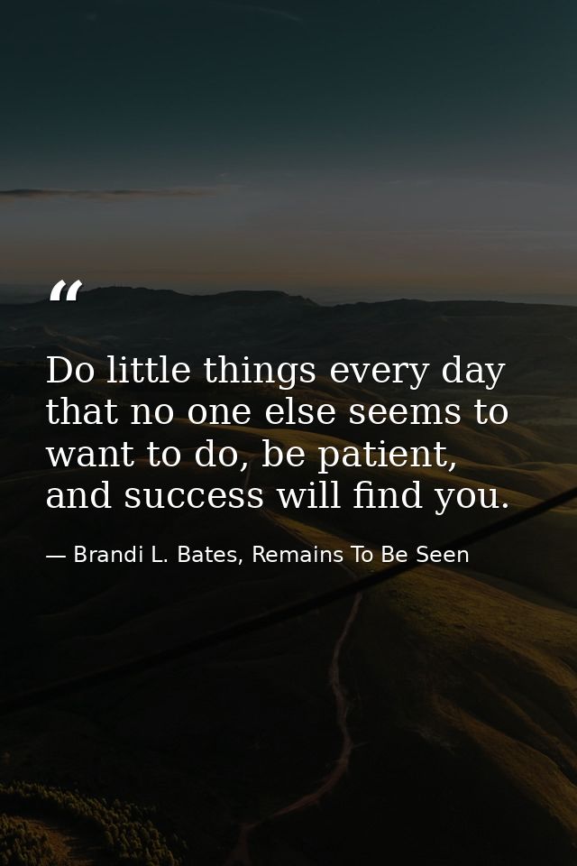 Do little things every day that no one else seems to want to do, be patient, and success will find you. — Brandi L. Bates, Remains To Be Seen