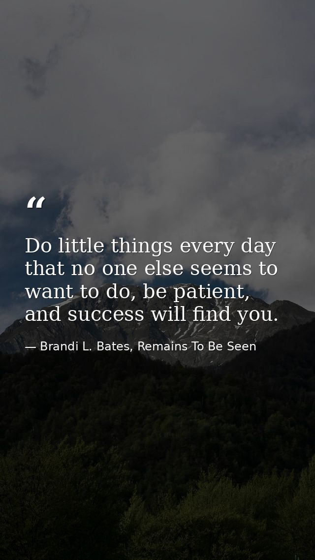 Do little things every day that no one else seems to want to do, be patient, and success will find you. — Brandi L. Bates, Remains To Be Seen