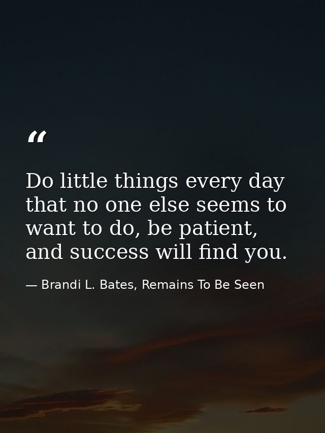 Do little things every day that no one else seems to want to do, be patient, and success will find you. — Brandi L. Bates, Remains To Be Seen