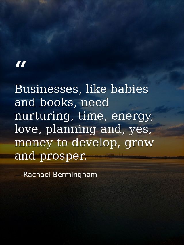 Businesses, like babies and books, need nurturing, time, energy, love, planning and, yes, money to develop, grow and pro — Rachael Bermingham
