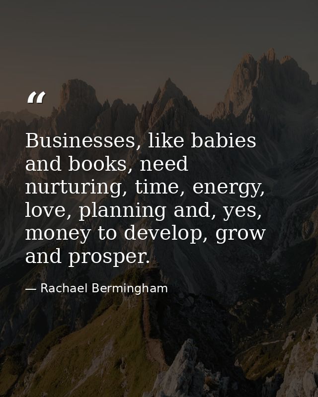 Businesses, like babies and books, need nurturing, time, energy, love, planning and, yes, money to develop, grow and pro — Rachael Bermingham