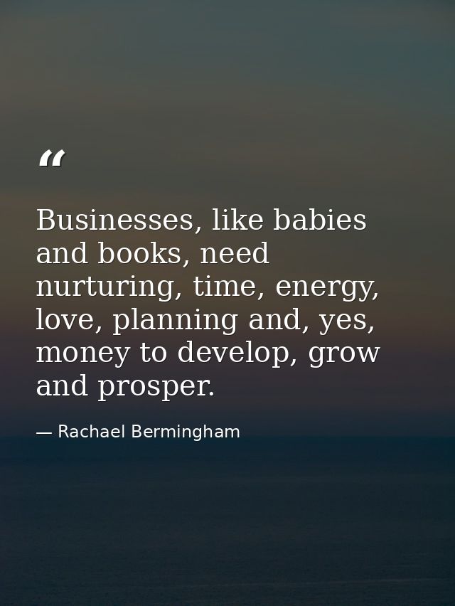 Businesses, like babies and books, need nurturing, time, energy, love, planning and, yes, money to develop, grow and pro — Rachael Bermingham