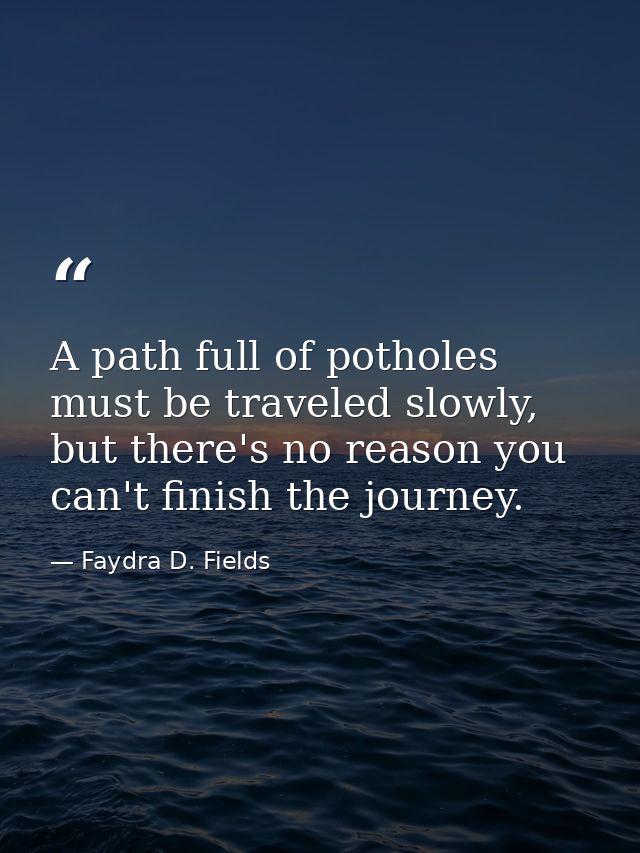 A path full of potholes must be traveled slowly, but there's no reason you can't finish the journey. — Faydra D. Fields