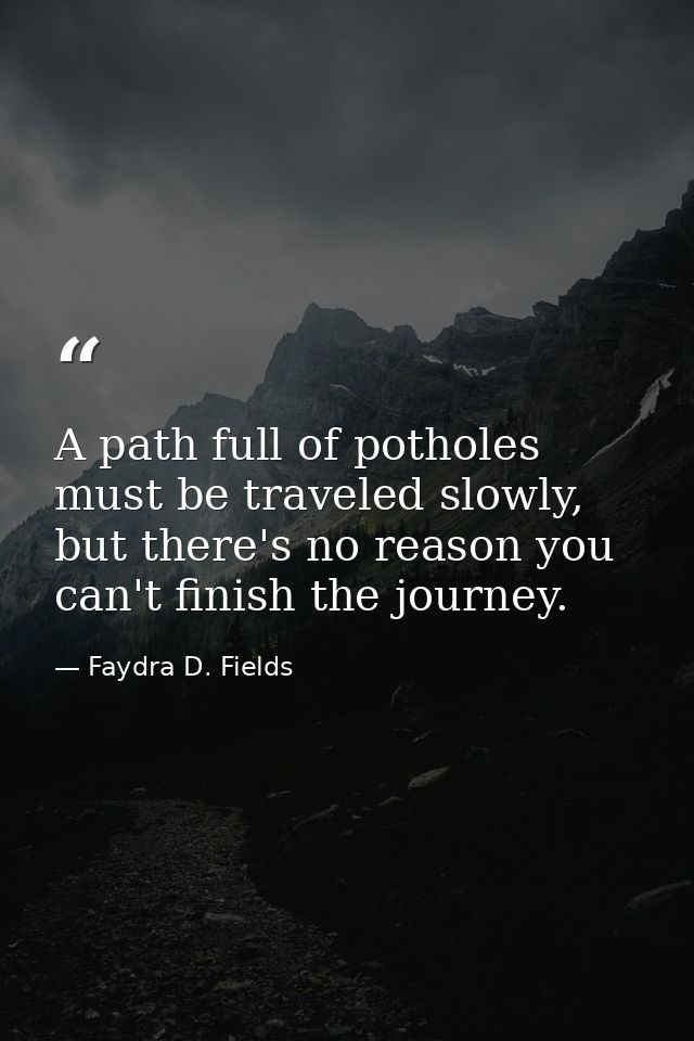 A path full of potholes must be traveled slowly, but there's no reason you can't finish the journey. — Faydra D. Fields