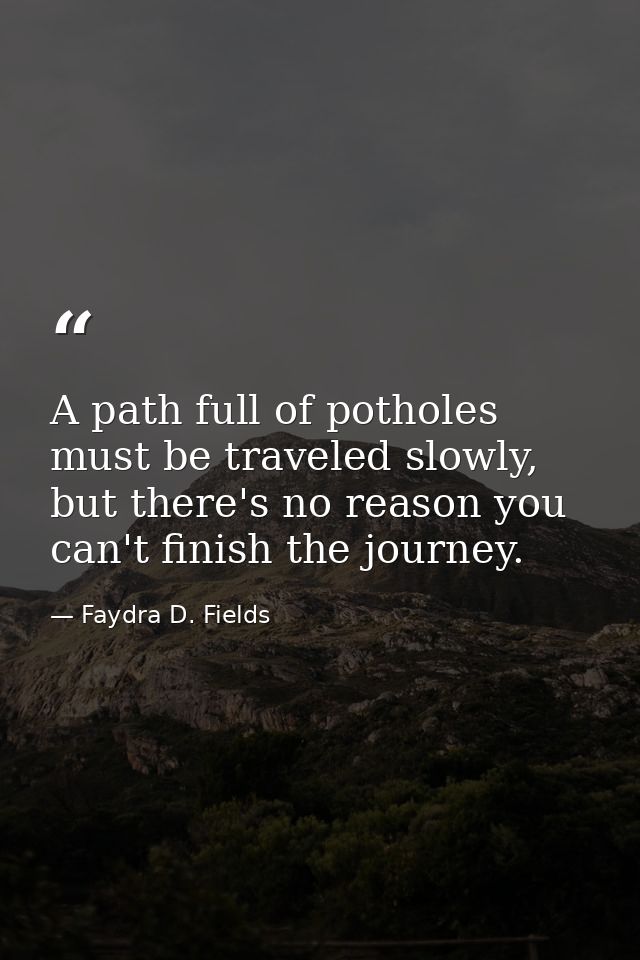 A path full of potholes must be traveled slowly, but there's no reason you can't finish the journey. — Faydra D. Fields