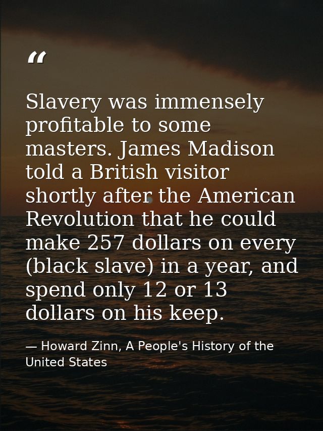 Slavery was immensely profitable to some masters. James Madison told a British visitor shortly after the American Revolu — Howard Zinn, A People's History of the United States