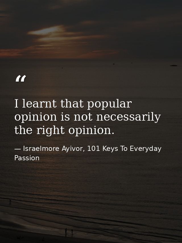 I learnt that popular opinion is not necessarily the right opinion. — Israelmore Ayivor, 101 Keys To Everyday Passion