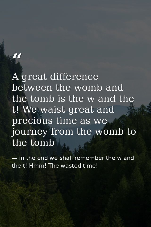 A great difference between the womb and the tomb is the w and the t! We waist great and precious time as we journey from — in the end we shall remember the w and the t! Hmm! The wasted time!