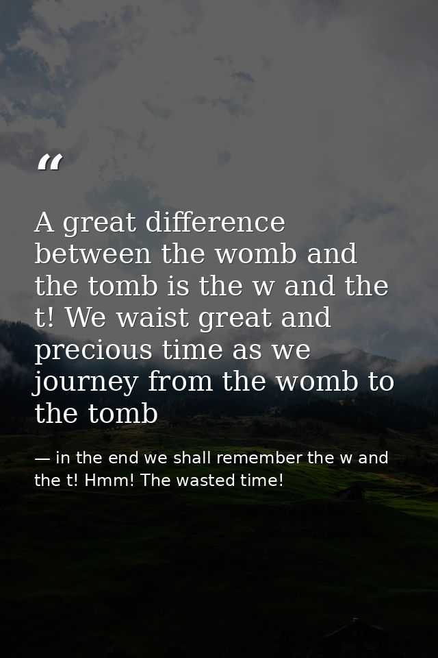 A great difference between the womb and the tomb is the w and the t! We waist great and precious time as we journey from — in the end we shall remember the w and the t! Hmm! The wasted time!