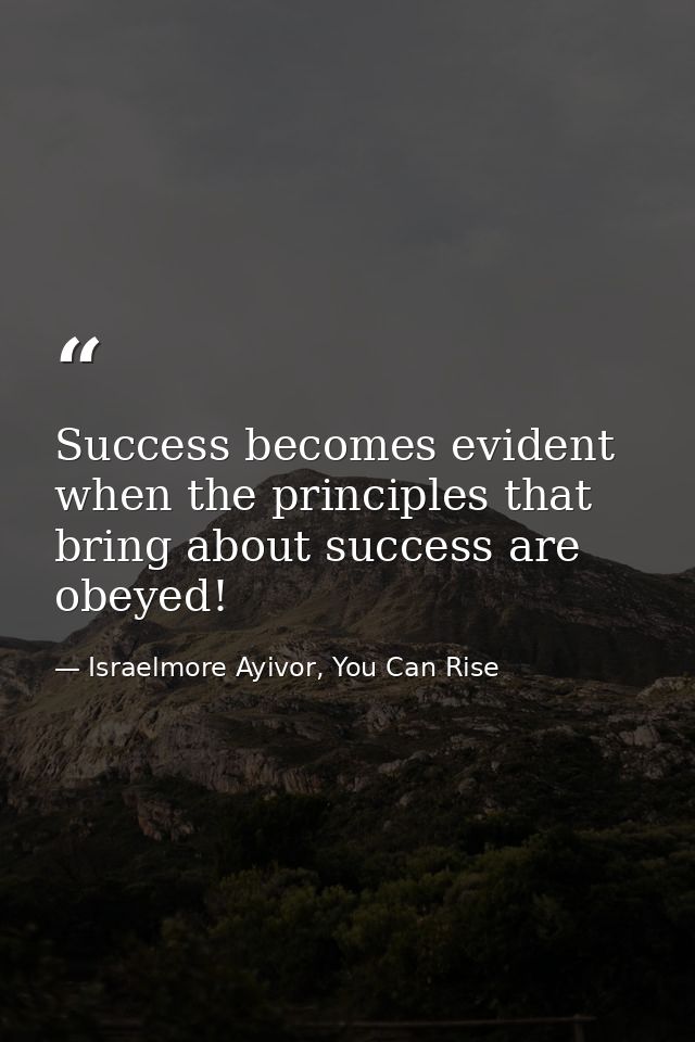 Success becomes evident when the principles that bring about success are obeyed! — Israelmore Ayivor, You Can Rise