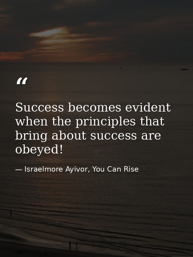 Success becomes evident when the principles that bring about success are obeyed! — Israelmore Ayivor, You Can Rise