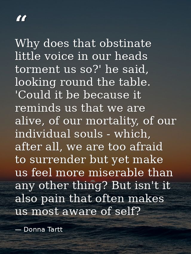 Why does that obstinate little voice in our heads torment us so?' he said, looking round the table. 'Could it be because — Donna Tartt