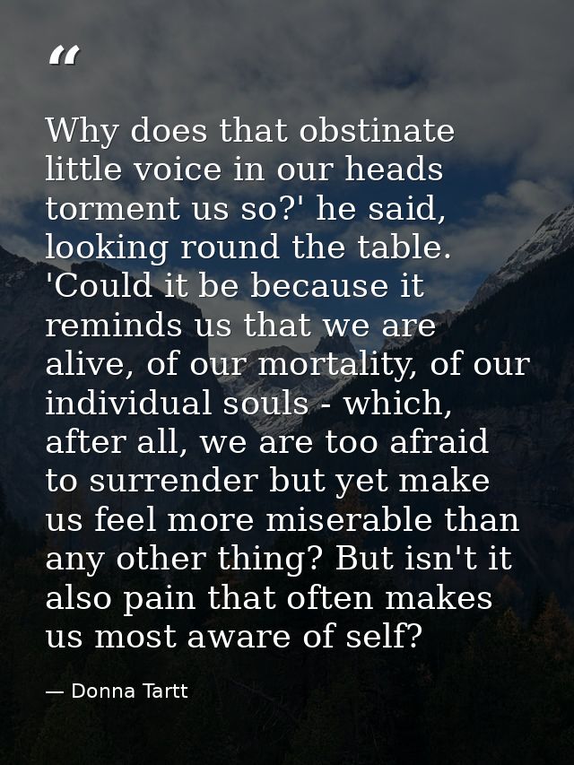 Why does that obstinate little voice in our heads torment us so?' he said, looking round the table. 'Could it be because — Donna Tartt