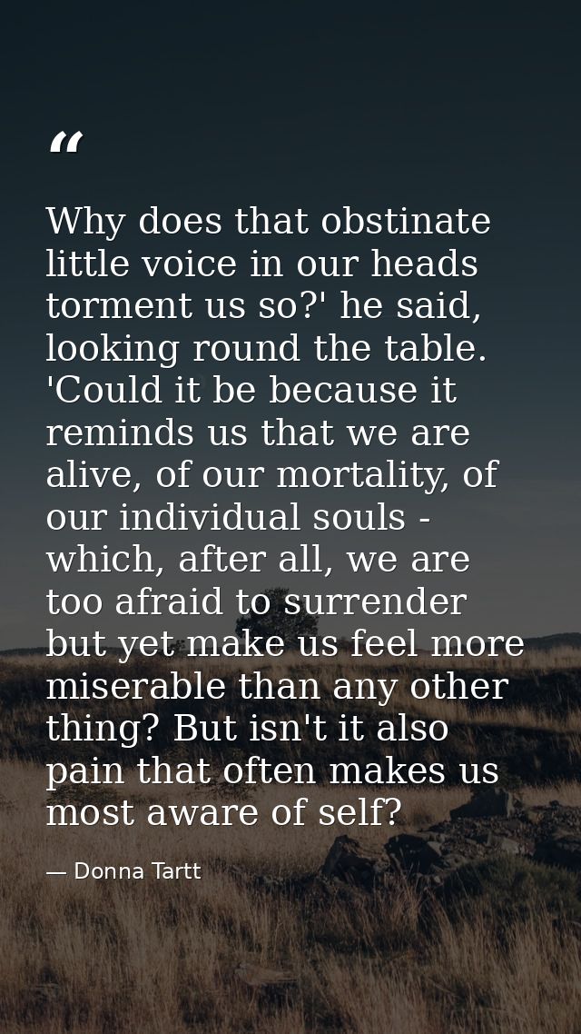 Why does that obstinate little voice in our heads torment us so?' he said, looking round the table. 'Could it be because — Donna Tartt